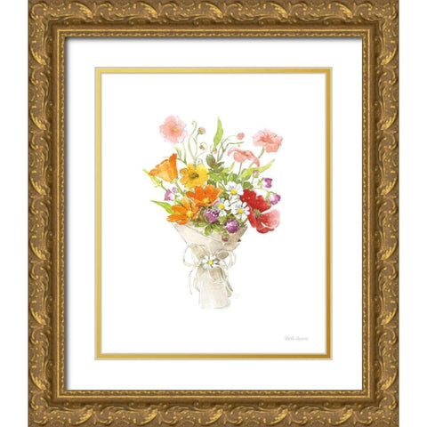 Farmhouse Floral V White Gold Ornate Wood Framed Art Print with Double Matting by Grove, Beth
