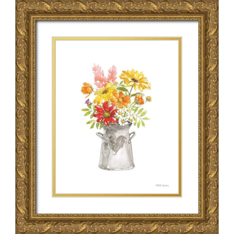 Farmhouse Floral VI White Gold Ornate Wood Framed Art Print with Double Matting by Grove, Beth
