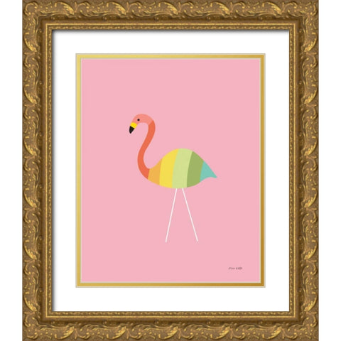 Flamingo Colors Gold Ornate Wood Framed Art Print with Double Matting by Kelle, Ann