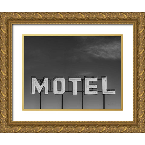 Beach Motel BW Gold Ornate Wood Framed Art Print with Double Matting by Eichman, Andre