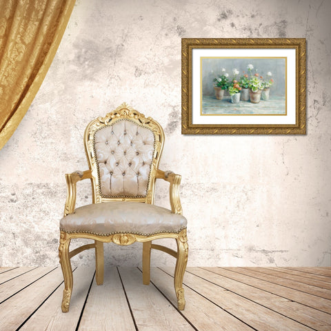 Farmhouse Geraniums Gold Ornate Wood Framed Art Print with Double Matting by Nai, Danhui