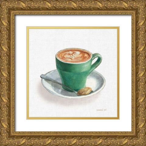 Wake Me Up Coffee II Linen Gold Ornate Wood Framed Art Print with Double Matting by Nai, Danhui