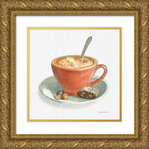 Wake Me Up Coffee III Linen Gold Ornate Wood Framed Art Print with Double Matting by Nai, Danhui