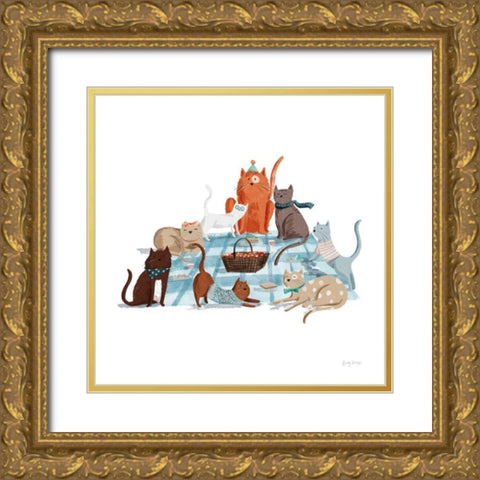 Picnic Pets Cats I Gold Ornate Wood Framed Art Print with Double Matting by Thorns, Becky