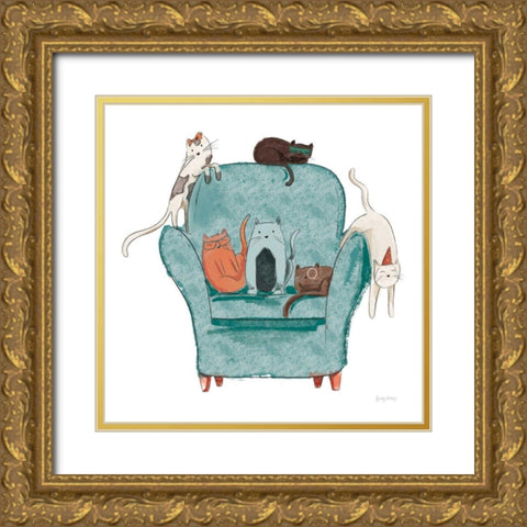 Playful Pets Cats I Gold Ornate Wood Framed Art Print with Double Matting by Thorns, Becky