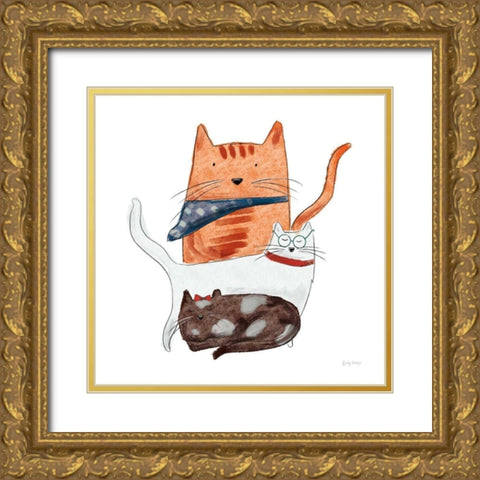 Playful Pets Cats II Gold Ornate Wood Framed Art Print with Double Matting by Thorns, Becky