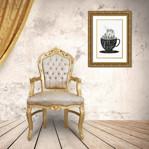 My Cup of Tea BW Gold Ornate Wood Framed Art Print with Double Matting by Thorns, Becky