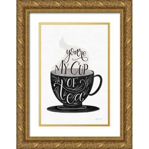 My Cup of Tea BW Gold Ornate Wood Framed Art Print with Double Matting by Thorns, Becky