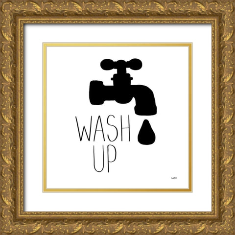 Bathroom Etiquette V Gold Ornate Wood Framed Art Print with Double Matting by York, Leah