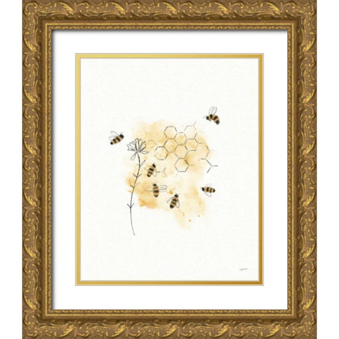 Bees and Botanicals VI Gold Ornate Wood Framed Art Print with Double Matting by York, Leah