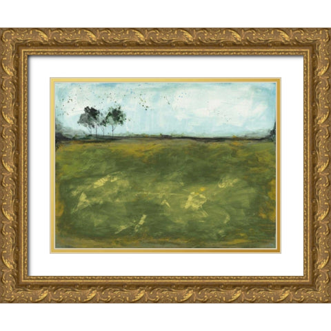 Over the Meadow Green Gold Ornate Wood Framed Art Print with Double Matting by Prahl, Courtney