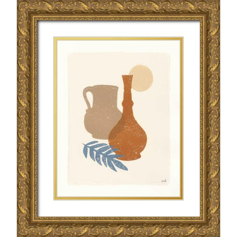 Oasis II Dusty Blue Gold Ornate Wood Framed Art Print with Double Matting by Hershey, Moira