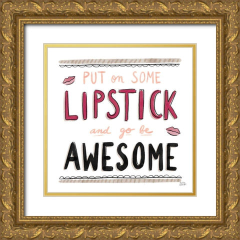 Awesome Lipstick Black Gold Ornate Wood Framed Art Print with Double Matting by Averinos, Melissa