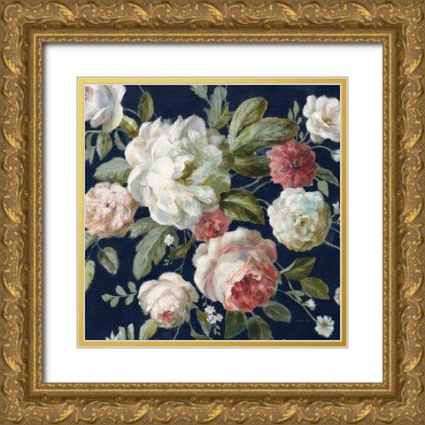 Gifts from the Garden Navy Crop Gold Ornate Wood Framed Art Print with Double Matting by Nai, Danhui