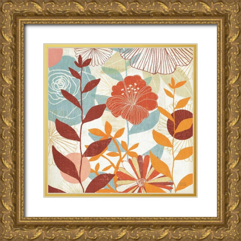 Floral Burst III Warm Gold Ornate Wood Framed Art Print with Double Matting by Mullan, Michael