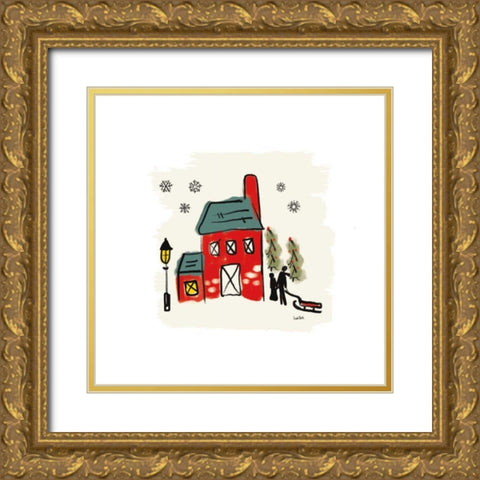 Winter Village IV Gold Ornate Wood Framed Art Print with Double Matting by York, Leah