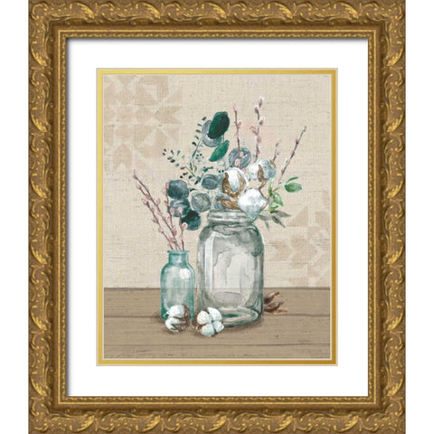 Cotton Bouquet II Gold Ornate Wood Framed Art Print with Double Matting by Urban, Mary