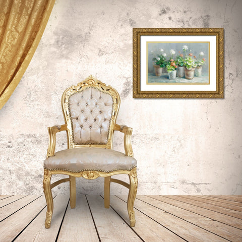 Farmhouse Geraniums Crop Gold Ornate Wood Framed Art Print with Double Matting by Nai, Danhui