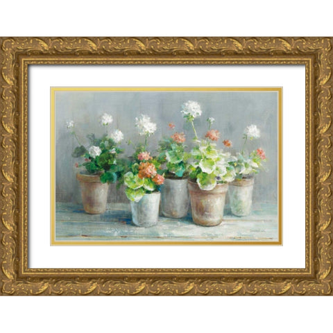 Farmhouse Geraniums Crop Gold Ornate Wood Framed Art Print with Double Matting by Nai, Danhui