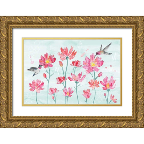 Flowers and Feathers I Gold Ornate Wood Framed Art Print with Double Matting by June, Dina