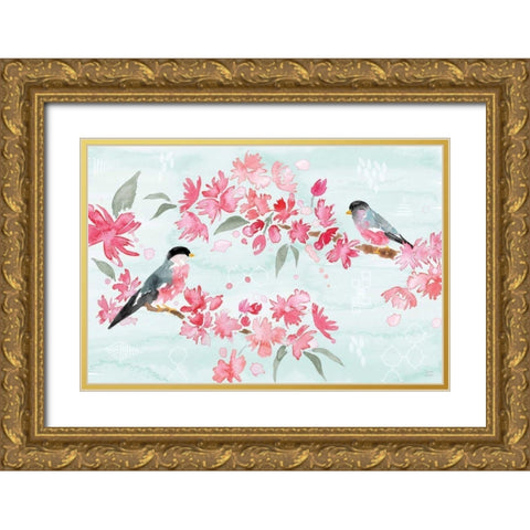Flowers and Feathers II Gold Ornate Wood Framed Art Print with Double Matting by June, Dina