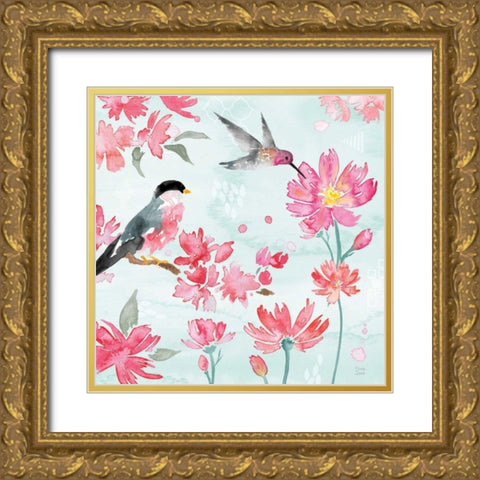 Flowers and Feathers III Gold Ornate Wood Framed Art Print with Double Matting by June, Dina