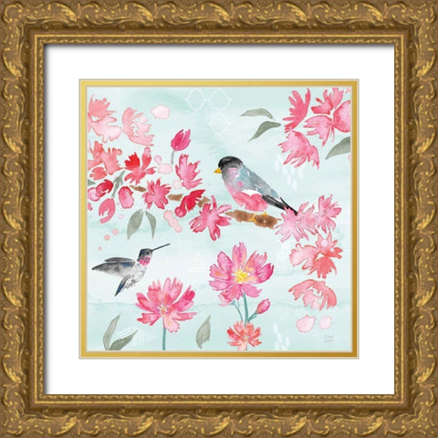 Flowers and Feathers IV Gold Ornate Wood Framed Art Print with Double Matting by June, Dina