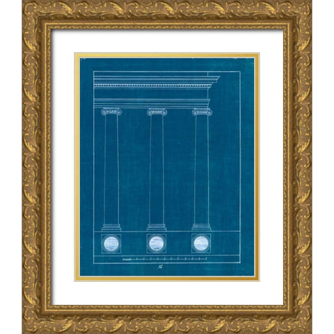 Architectural Columns III Blueprint Gold Ornate Wood Framed Art Print with Double Matting by Wild Apple Portfolio
