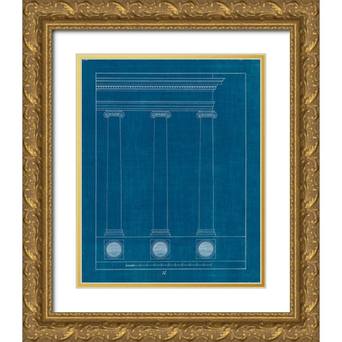 Architectural Columns III Blueprint Gold Ornate Wood Framed Art Print with Double Matting by Wild Apple Portfolio