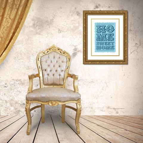 Home Sweet Home Blue Gold Ornate Wood Framed Art Print with Double Matting by Snowdon, Alexandra