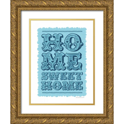 Home Sweet Home Blue Gold Ornate Wood Framed Art Print with Double Matting by Snowdon, Alexandra