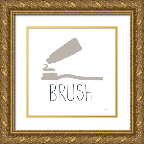 Bathroom Etiquette VI Navy Gold Ornate Wood Framed Art Print with Double Matting by York, Leah