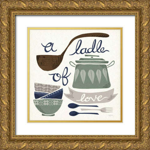 A Ladle of Love Winter Gold Ornate Wood Framed Art Print with Double Matting by Urban, Mary