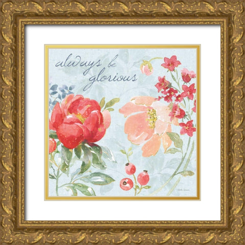 Floral Focus IV Blue Gold Ornate Wood Framed Art Print with Double Matting by Grove, Beth