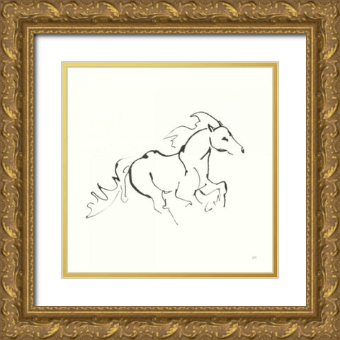 Line Horse II Gold Ornate Wood Framed Art Print with Double Matting by Paschke, Chris