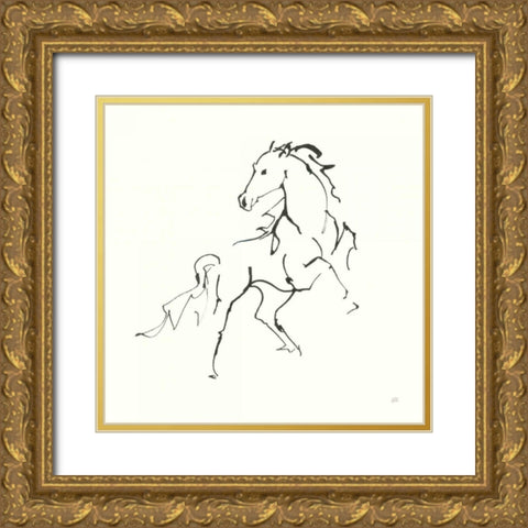 Line Horse IV Gold Ornate Wood Framed Art Print with Double Matting by Paschke, Chris