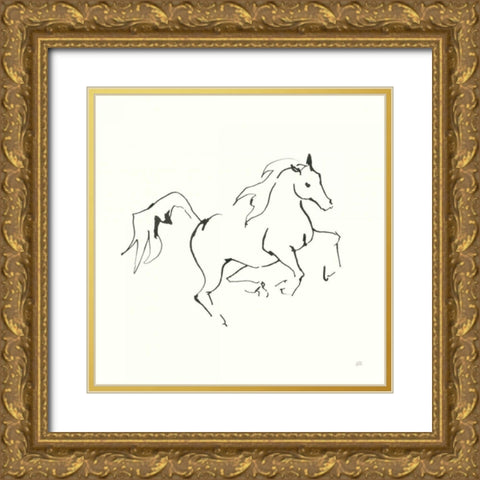 Line Horse V Gold Ornate Wood Framed Art Print with Double Matting by Paschke, Chris