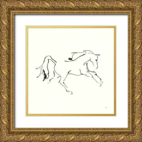Line Horse VII Gold Ornate Wood Framed Art Print with Double Matting by Paschke, Chris