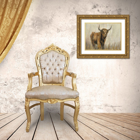 Highland Mountain Cow Gold Ornate Wood Framed Art Print with Double Matting by Vassileva, Silvia