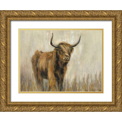 Highland Mountain Cow Gold Ornate Wood Framed Art Print with Double Matting by Vassileva, Silvia