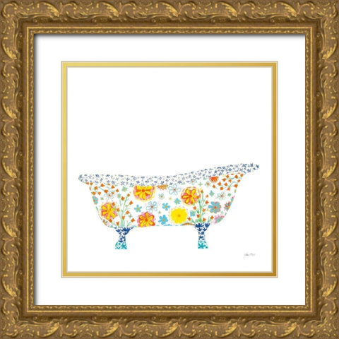 Flower Garden Tub II Gold Ornate Wood Framed Art Print with Double Matting by Davis, Joan E.