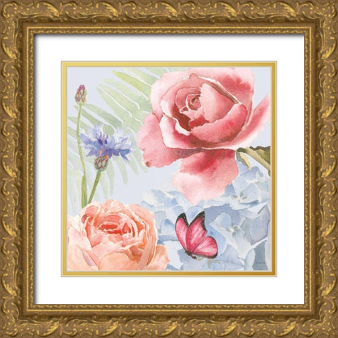 Boho Bouquet IV Blue Gold Ornate Wood Framed Art Print with Double Matting by Wiens, James