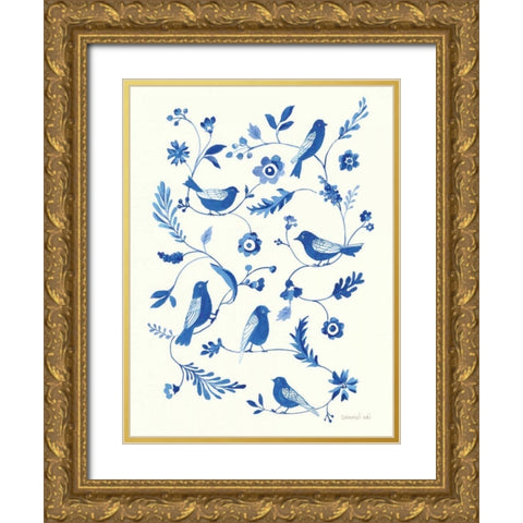 Songbird Celebration Gold Ornate Wood Framed Art Print with Double Matting by Nai, Danhui