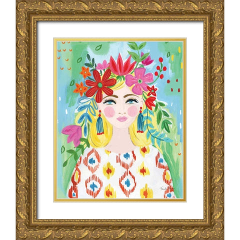 Boho Girl I Gold Ornate Wood Framed Art Print with Double Matting by Zaman, Farida