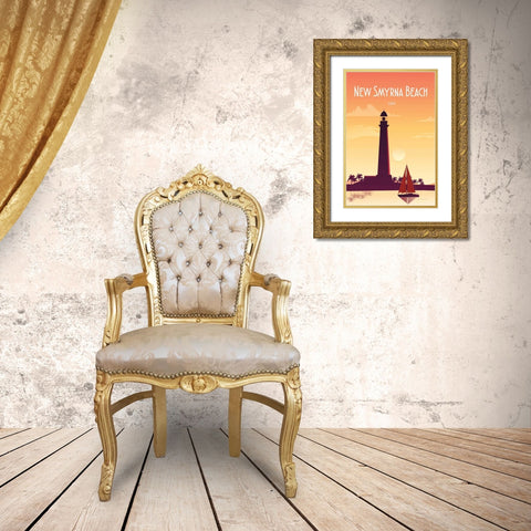 New Smyrna Beach Gold Ornate Wood Framed Art Print with Double Matting by Escalante, Omar
