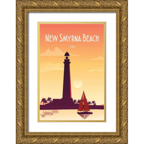 New Smyrna Beach Gold Ornate Wood Framed Art Print with Double Matting by Escalante, Omar