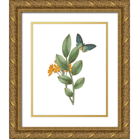 Greenery Butterflies I Gold Ornate Wood Framed Art Print with Double Matting by Wild Apple Portfolio