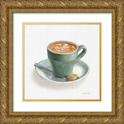 Wake Up Coffee II Linen Sage Gold Ornate Wood Framed Art Print with Double Matting by Nai, Danhui