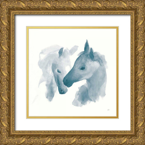 Nuzzling I Blue Gold Ornate Wood Framed Art Print with Double Matting by Paschke, Chris