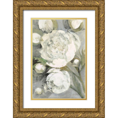 Favorite White Peonies Gold Ornate Wood Framed Art Print with Double Matting by Hristova, Albena
